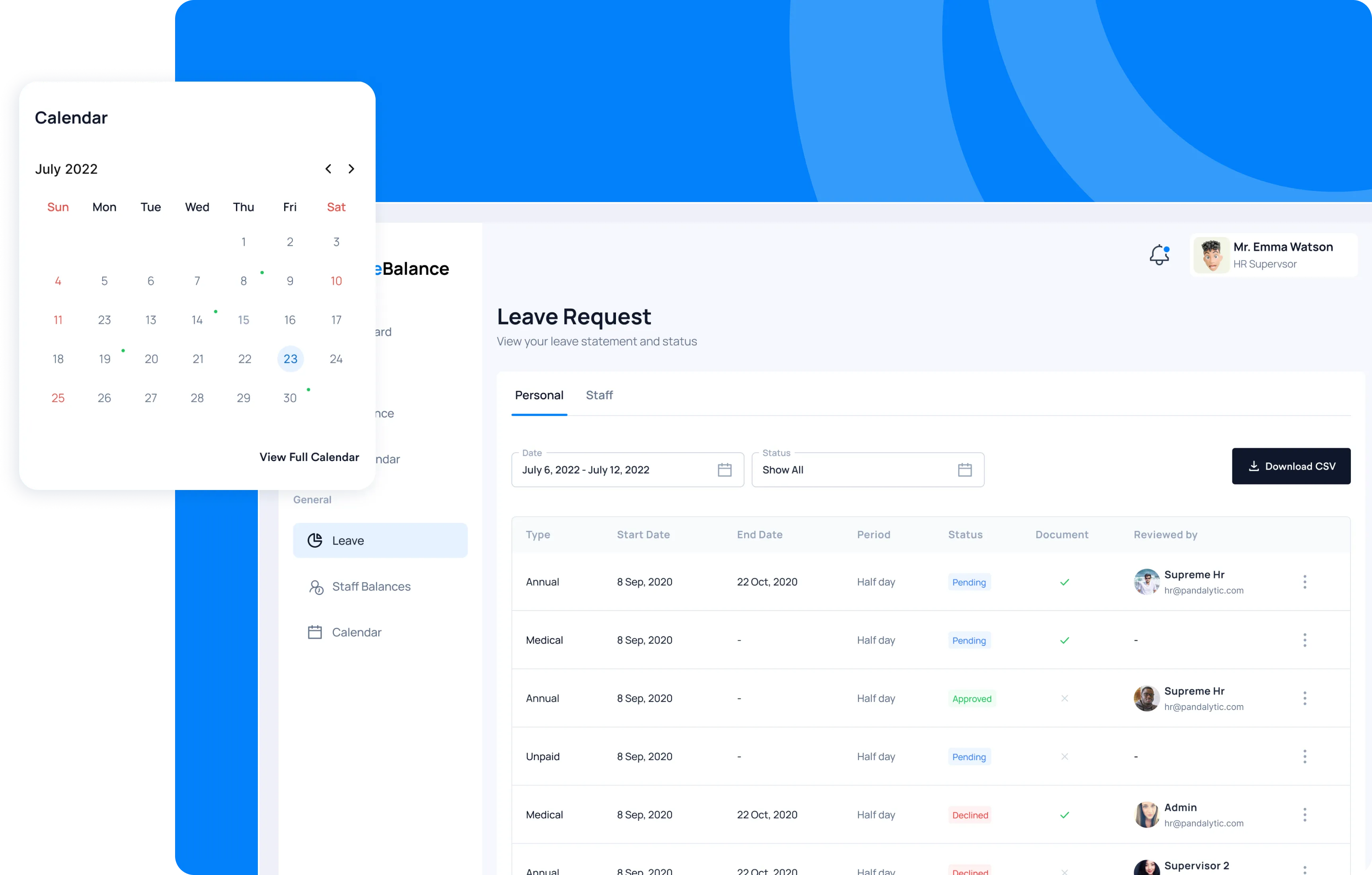 Leave requests view